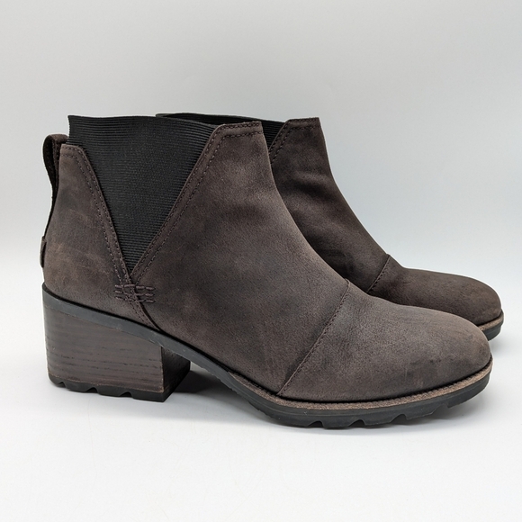 Sorel Cate Chelsea brown leather heeled ankle boot 11 - Picture 1 of 10